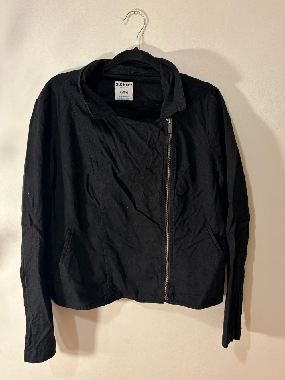 Old Navy Linen-Blend Black Asymmetrical Zip Utility Jacket